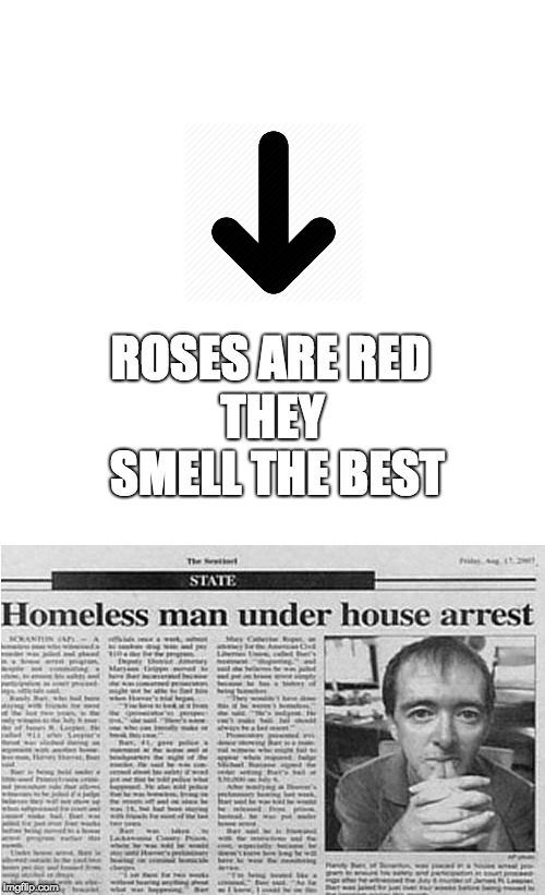 House Arrest Rhyme | ROSES ARE RED; THEY SMELL THE BEST | image tagged in /rhyme,/funny,/newspaper | made w/ Imgflip meme maker
