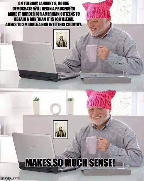 Hide the Pain Harold Meme | ON TUESDAY, JANUARY 8, HOUSE DEMOCRATS WILL BEGIN A PROCESS TO MAKE IT HARDER FOR AMERICAN CITIZENS TO OBTAIN A GUN THAN IT IS FOR ILLEGAL ALIENS TO SMUGGLE A GUN INTO THIS COUNTRY. MAKES SO MUCH SENSE! | image tagged in memes,hide the pain harold | made w/ Imgflip meme maker