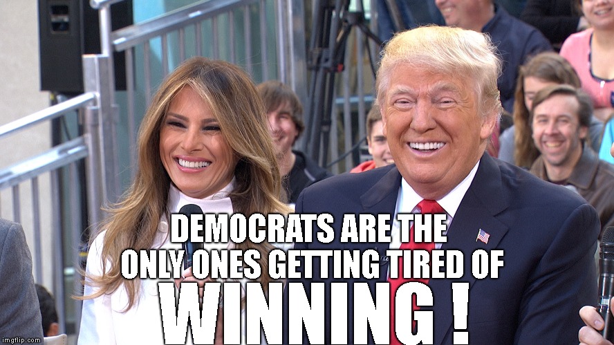 When the president Wins, America Wins ! | DEMOCRATS ARE THE ONLY ONES GETTING TIRED OF; WINNING ! | image tagged in president trump,melania trump,winning,democrats are losing | made w/ Imgflip meme maker