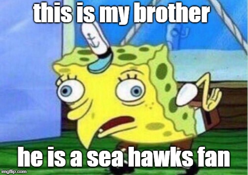 Mocking Spongebob | this is my brother; he is a sea hawks fan | image tagged in memes,mocking spongebob | made w/ Imgflip meme maker