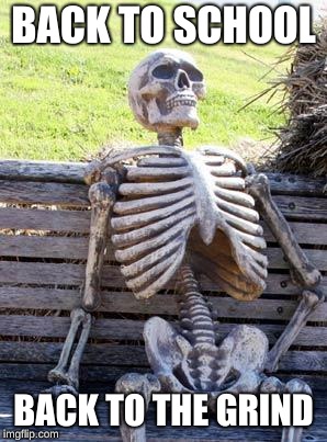 Waiting Skeleton Meme | BACK TO SCHOOL; BACK TO THE GRIND | image tagged in memes,waiting skeleton | made w/ Imgflip meme maker