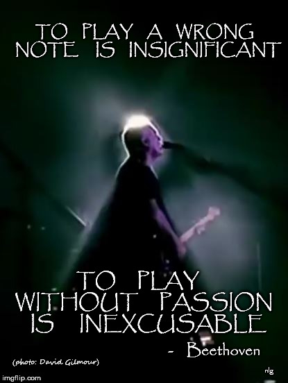 Gilmour Passion | TO    PLAY    A    WRONG  NOTE     IS    INSIGNIFICANT; TO     PLAY   WITHOUT     PASSION   IS      INEXCUSABLE; -    Beethoven; (photo: David Gilmour); nlg | image tagged in music | made w/ Imgflip meme maker