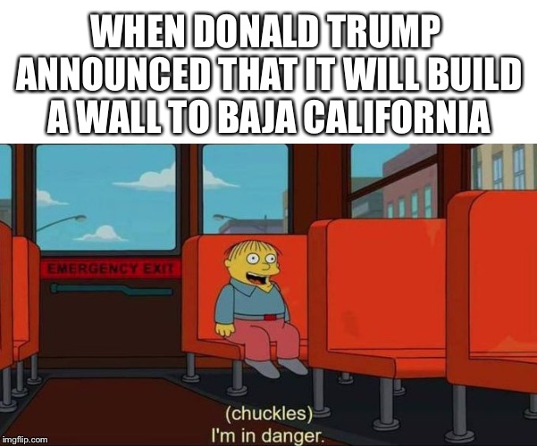 I'm in Danger + blank place above | WHEN DONALD TRUMP ANNOUNCED THAT IT WILL BUILD A WALL TO BAJA CALIFORNIA | image tagged in i'm in danger  blank place above,donald trump,baja california,trump wall | made w/ Imgflip meme maker
