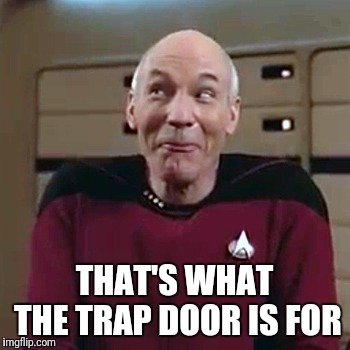 Picard Funny Face 2 | THAT'S WHAT THE TRAP DOOR IS FOR | image tagged in picard funny face 2 | made w/ Imgflip meme maker