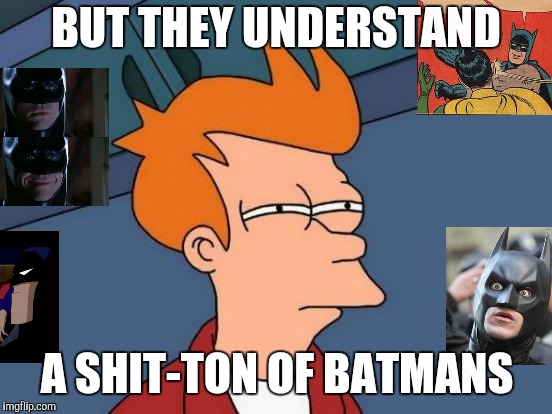 Futurama Fry Meme | BUT THEY UNDERSTAND A SHIT-TON OF BATMANS | image tagged in memes,futurama fry | made w/ Imgflip meme maker
