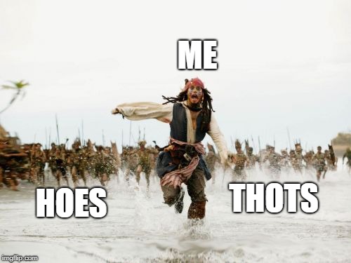 Jack Sparrow Being Chased | ME; THOTS; HOES | image tagged in memes,jack sparrow being chased | made w/ Imgflip meme maker