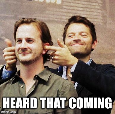 Richard Speight Jr and Misha Collins | HEARD THAT COMING | image tagged in richard speight jr and misha collins | made w/ Imgflip meme maker