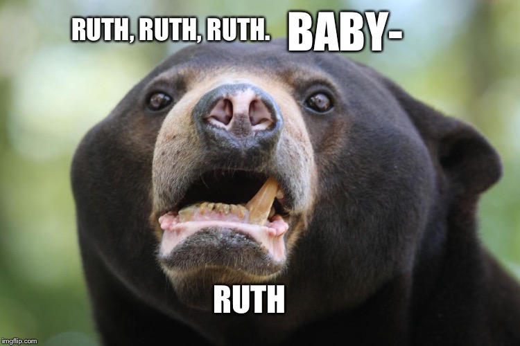 baby ruth | BABY-; RUTH, RUTH, RUTH. RUTH | image tagged in baby ruth,goonies,sloth goonies,bear memes,bears,memes | made w/ Imgflip meme maker