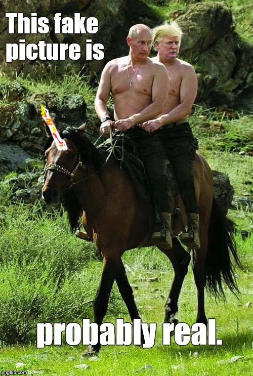 Trump Putin | This fake picture is probably real. | image tagged in trump putin | made w/ Imgflip meme maker