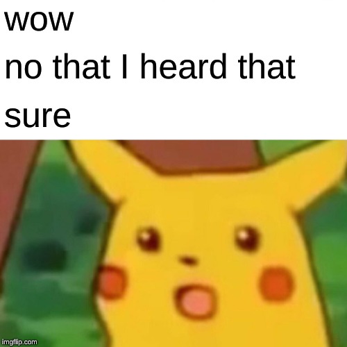 Surprised Pikachu Meme | wow no that I heard that sure | image tagged in memes,surprised pikachu | made w/ Imgflip meme maker