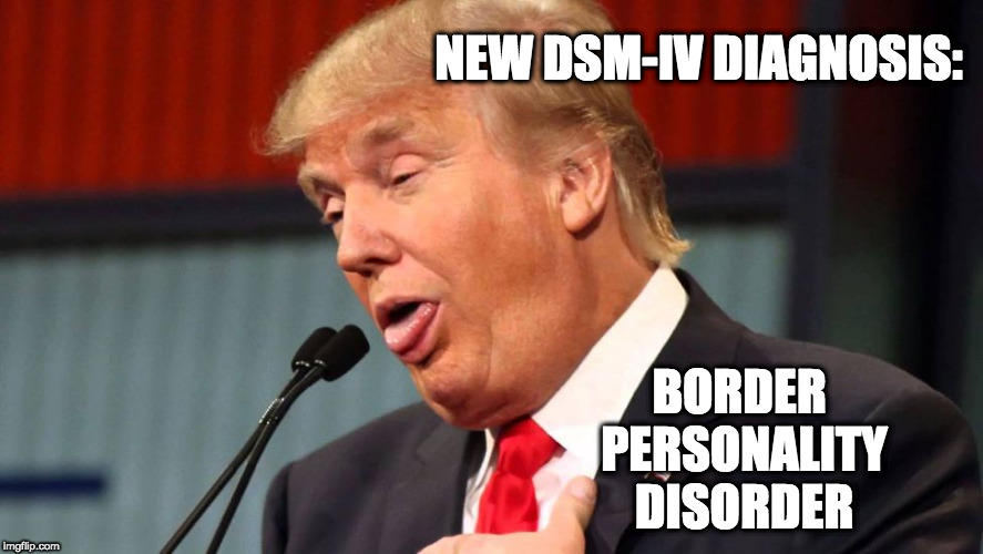 Trump wall | NEW DSM-IV DIAGNOSIS:; BORDER PERSONALITY DISORDER | image tagged in trump wall,trump unfit unqualified dangerous,trump traitor | made w/ Imgflip meme maker