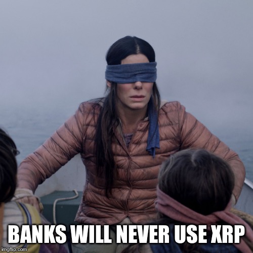 Bird Box Meme | BANKS WILL NEVER USE XRP | image tagged in bird box | made w/ Imgflip meme maker