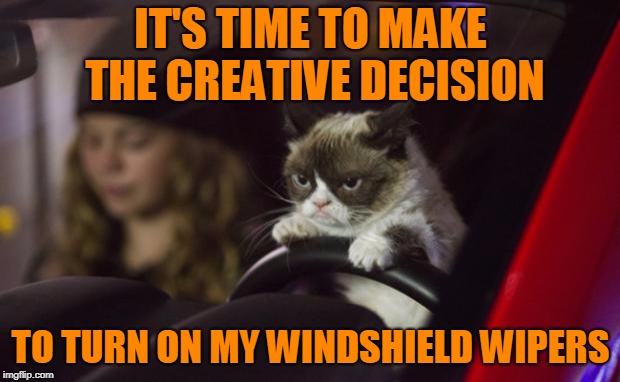 IT'S TIME TO MAKE THE CREATIVE DECISION TO TURN ON MY WINDSHIELD WIPERS | made w/ Imgflip meme maker