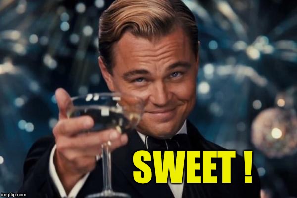 Leonardo Dicaprio Cheers Meme | SWEET ! | image tagged in memes,leonardo dicaprio cheers | made w/ Imgflip meme maker