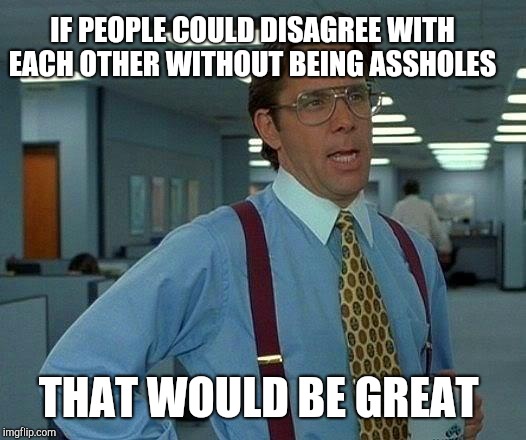 That Would Be Great Meme | IF PEOPLE COULD DISAGREE WITH EACH OTHER WITHOUT BEING ASSHOLES THAT WOULD BE GREAT | image tagged in memes,that would be great | made w/ Imgflip meme maker