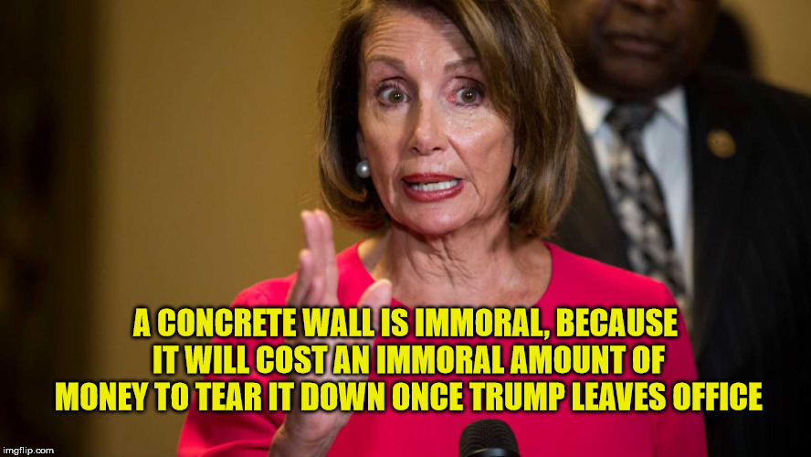 Fences and Border Agents can be easily removed, but... | A CONCRETE WALL IS IMMORAL, BECAUSE IT WILL COST AN IMMORAL AMOUNT OF MONEY TO TEAR IT DOWN ONCE TRUMP LEAVES OFFICE | image tagged in secure the border,democrats,trump,nancy pelosi,maga | made w/ Imgflip meme maker