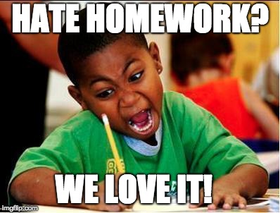 STUDY | HATE HOMEWORK? WE LOVE IT! | image tagged in study | made w/ Imgflip meme maker