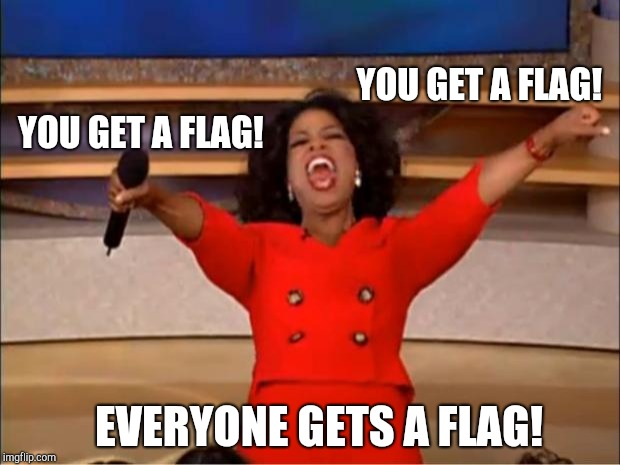 Oprah You Get A | YOU GET A FLAG! YOU GET A FLAG! EVERYONE GETS A FLAG! | image tagged in memes,oprah you get a,NFCEastMemeWar | made w/ Imgflip meme maker