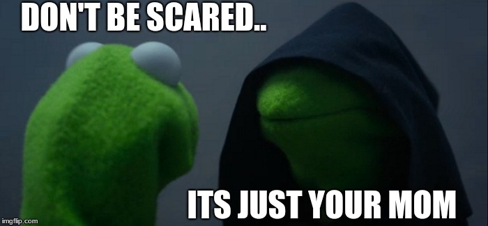 Evil Kermit | DON'T BE SCARED.. ITS JUST YOUR MOM | image tagged in memes,evil kermit | made w/ Imgflip meme maker