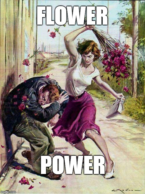 FLOWER POWER !!! | FLOWER; POWER | image tagged in beaten with roses,flower power | made w/ Imgflip meme maker