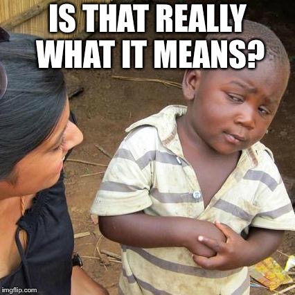 Third World Skeptical Kid Meme | IS THAT REALLY WHAT IT MEANS? | image tagged in memes,third world skeptical kid | made w/ Imgflip meme maker