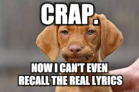 Disappointed Dog | CRAP. NOW I CAN'T EVEN RECALL THE REAL LYRICS. | image tagged in disappointed dog | made w/ Imgflip meme maker