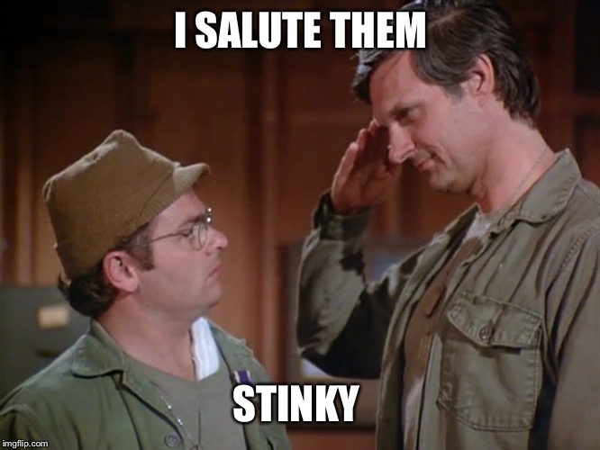What do I do to those who upvote my memes on imgflip? | I SALUTE THEM STINKY | image tagged in hawkeye salutes radar,for you,much love and than,thanks | made w/ Imgflip meme maker