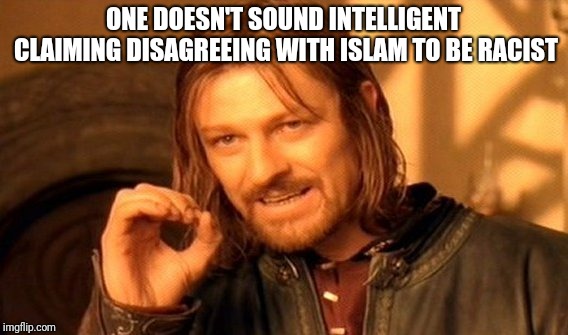 One Does Not Simply | ONE DOESN'T SOUND INTELLIGENT CLAIMING DISAGREEING WITH ISLAM TO BE RACIST | image tagged in memes,one does not simply | made w/ Imgflip meme maker