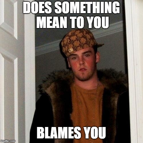 DOES SOMETHING MEAN TO YOU; BLAMES YOU | image tagged in funny,scumbag | made w/ Imgflip meme maker