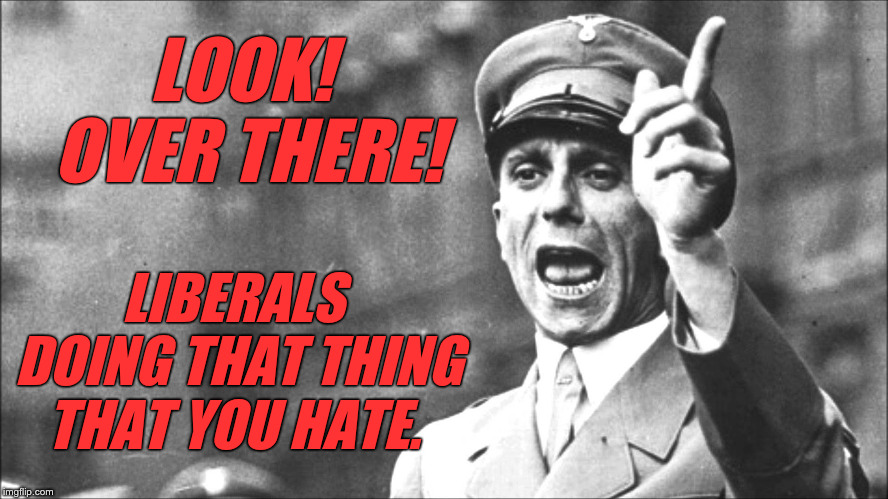 Goebbels | LOOK! OVER THERE! LIBERALS DOING THAT THING THAT YOU HATE. | image tagged in goebbels | made w/ Imgflip meme maker