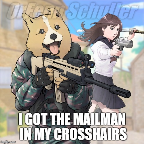 attack corgi | I GOT THE MAILMAN IN MY CROSSHAIRS | image tagged in attack corgi | made w/ Imgflip meme maker