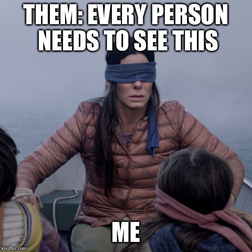 Bird Inbox | THEM: EVERY PERSON NEEDS TO SEE THIS; ME | image tagged in bird box | made w/ Imgflip meme maker