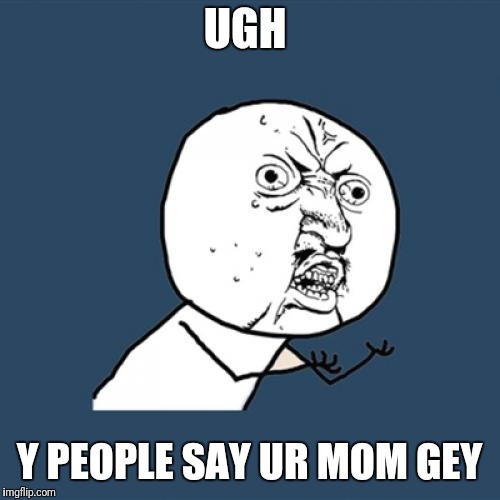 Y U No Meme | UGH; Y PEOPLE SAY UR MOM GEY | image tagged in memes,y u no | made w/ Imgflip meme maker