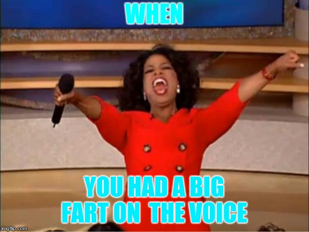 Oprah You Get A | WHEN; YOU HAD A BIG FART ON  THE VOICE | image tagged in memes,oprah you get a | made w/ Imgflip meme maker