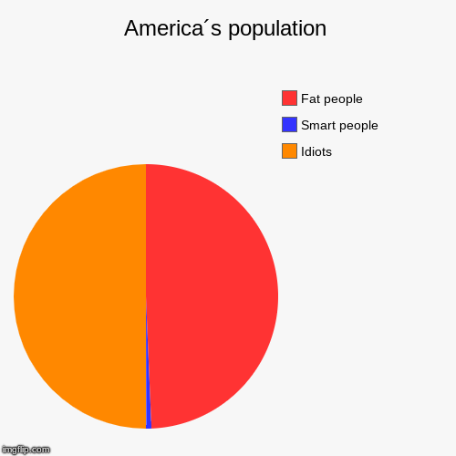 America´s population | Idiots, Smart people, Fat people | image tagged in funny,pie charts | made w/ Imgflip chart maker