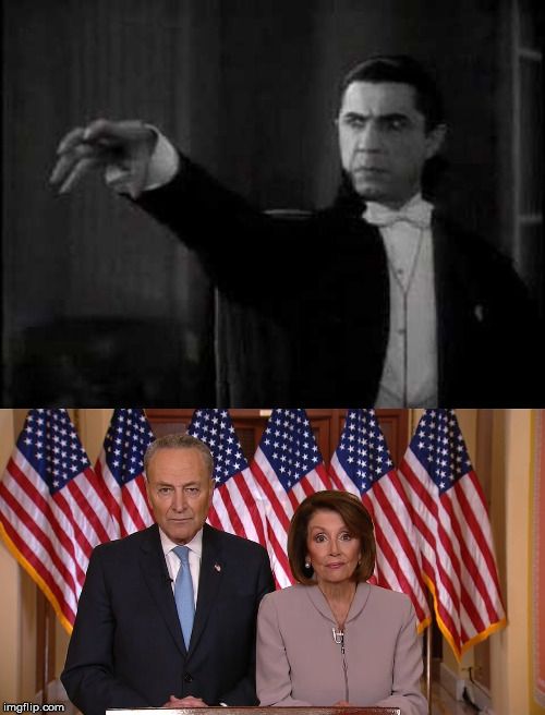 I bid you welcome.

(Wolves howl in the distance.) | . | image tagged in chuck and nancy,memes,dracula,pelosi,schumer,hypnosis | made w/ Imgflip meme maker