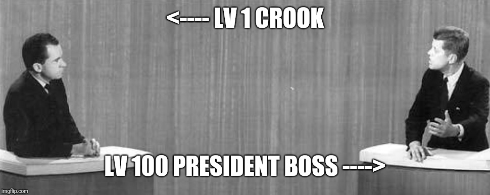 Not Your Average Mafia City Meme | <---- LV 1 CROOK; LV 100 PRESIDENT BOSS ----> | image tagged in old two-peopled meeting,john f kennedy,mafia city,president,memes | made w/ Imgflip meme maker