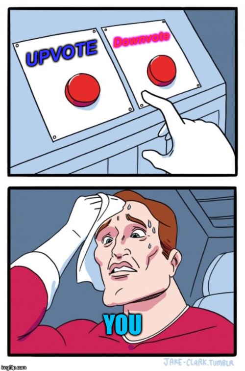 Two Buttons | Downvote; UPVOTE; YOU | image tagged in memes,two buttons | made w/ Imgflip meme maker