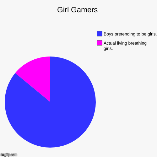 Girl Gamers | Actual living breathing girls., Boys pretending to be girls. | image tagged in funny,pie charts | made w/ Imgflip chart maker