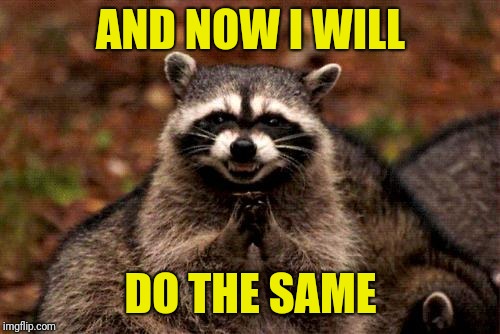 Evil Plotting Raccoon Meme | AND NOW I WILL DO THE SAME | image tagged in memes,evil plotting raccoon | made w/ Imgflip meme maker