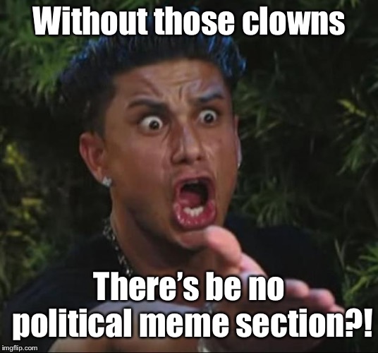 DJ Pauly D Meme | Without those clowns There’s be no political meme section?! | image tagged in memes,dj pauly d | made w/ Imgflip meme maker