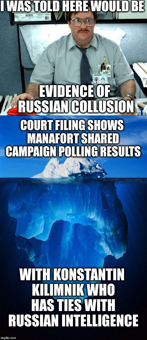 Oh, well, I see! | I WAS TOLD HERE WOULD BE; EVIDENCE OF RUSSIAN COLLUSION; COURT FILING SHOWS MANAFORT SHARED CAMPAIGN POLLING RESULTS; WITH KONSTANTIN KILIMNIK WHO HAS TIES WITH RUSSIAN INTELLIGENCE | image tagged in i was told there would be,trump,humor,manafort,russian collusion,not normal | made w/ Imgflip meme maker