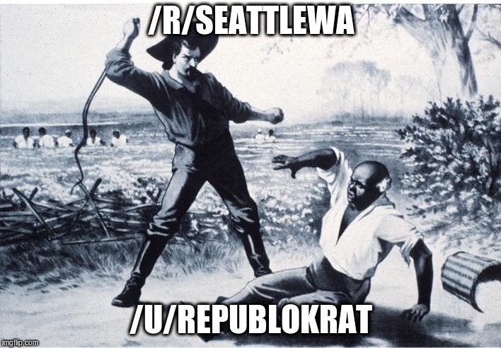 slave | /R/SEATTLEWA; /U/REPUBLOKRAT | image tagged in slave | made w/ Imgflip meme maker