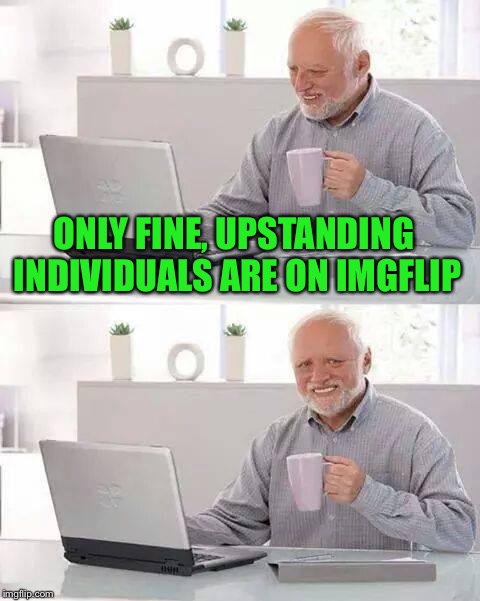 Harold should know. | ONLY FINE, UPSTANDING INDIVIDUALS ARE ON IMGFLIP | image tagged in memes,hide the pain harold,imgflip,funny | made w/ Imgflip meme maker