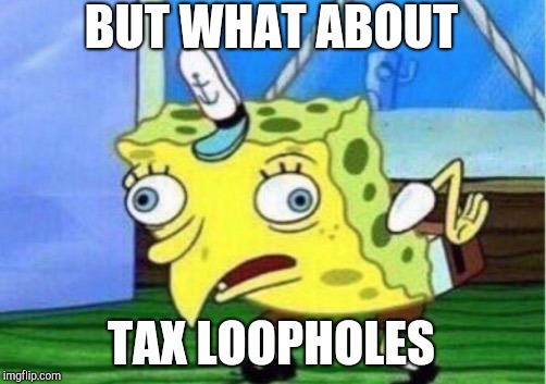 Mocking Spongebob Meme | BUT WHAT ABOUT TAX LOOPHOLES | image tagged in memes,mocking spongebob | made w/ Imgflip meme maker