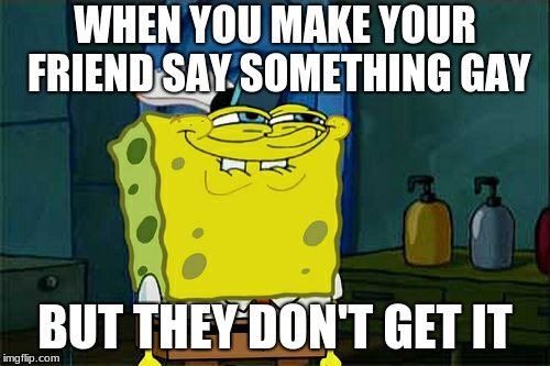 Don't You Squidward Meme | WHEN YOU MAKE YOUR FRIEND SAY SOMETHING GAY; BUT THEY DON'T GET IT | image tagged in memes,dont you squidward | made w/ Imgflip meme maker