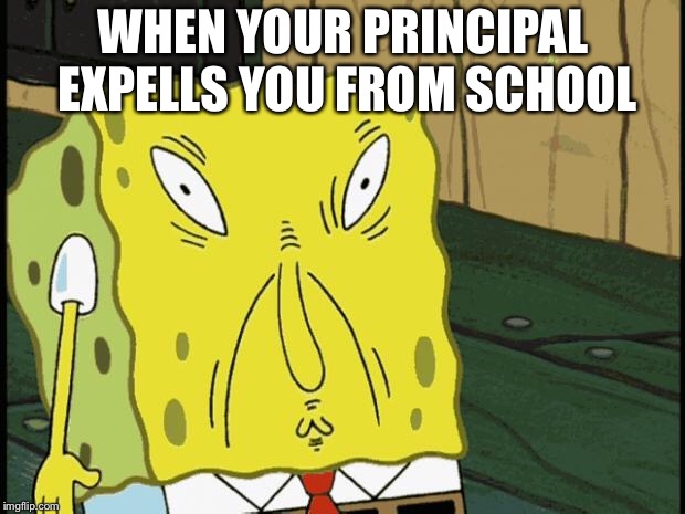 Spongebob funny face | WHEN YOUR PRINCIPAL EXPELLS YOU FROM SCHOOL | image tagged in spongebob funny face,expelled from school,memes,principal | made w/ Imgflip meme maker