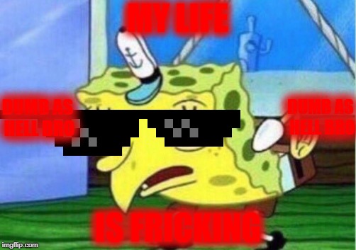 Mocking Spongebob | MY LIFE; DUMB AS HELL BRO; DUMB AS HELL BRO; IS FRICKING | image tagged in memes,mocking spongebob | made w/ Imgflip meme maker