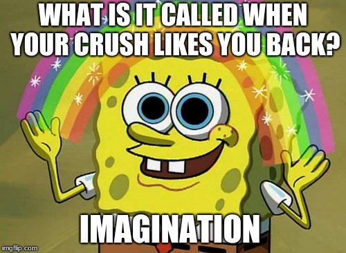 Imagination Spongebob | WHAT IS IT CALLED WHEN YOUR CRUSH LIKES YOU BACK? IMAGINATION | image tagged in memes,imagination spongebob | made w/ Imgflip meme maker
