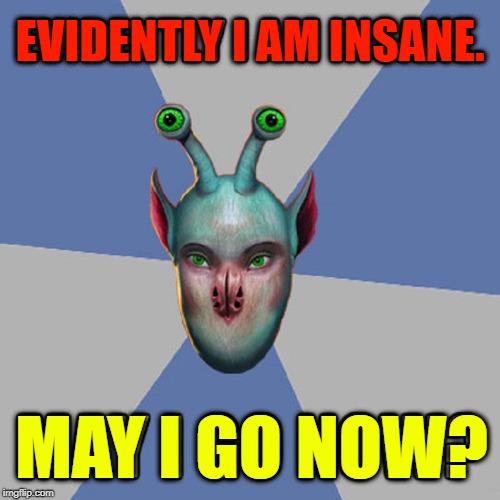 EVIDENTLY I AM INSANE. MAY I GO NOW? | made w/ Imgflip meme maker